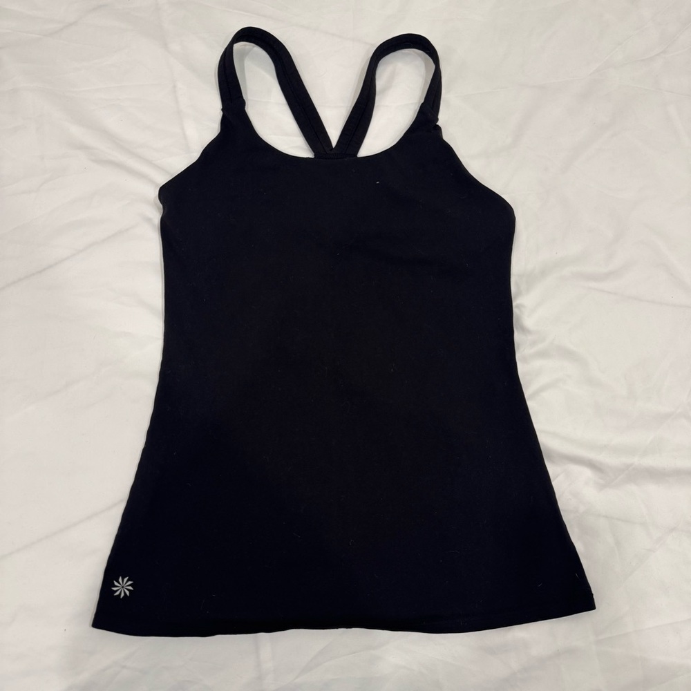 Athleta Black Strappy Criss Cross Racerback Workout Tank Top Shelf Bra Small